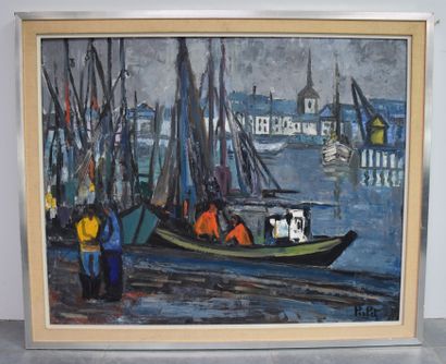 Octave Pirlet (1914-1979). Octave Pirlet (1914-1979). Huile sur toile. Port au Sable...