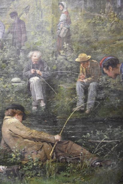 Henri LANGEROCK. (1830-1915). Henri LANGEROCK. (1830-1915). Scène de pêche dans le...