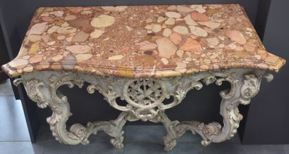 null Console of Louis XV style composed of old elements, grey patina with its marble...