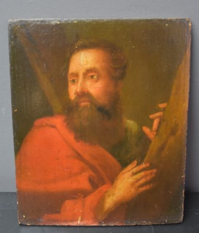 null 
Saint Peter and a Saint André. Pair of oil paintings on oak panels. End of...