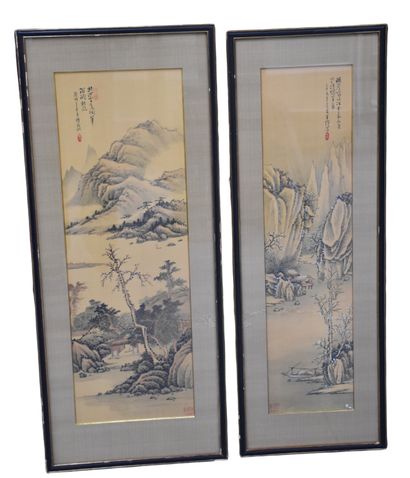 null Paire de peintures chinoises Ht1 : 23 x 89 cm. Ht2 : 30 x 89 cm. 

NL: Paar...