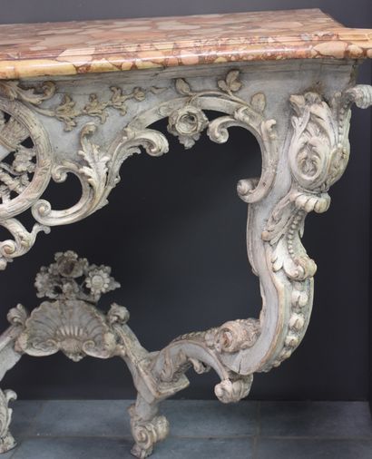 null Console of Louis XV style composed of old elements, grey patina with its marble...