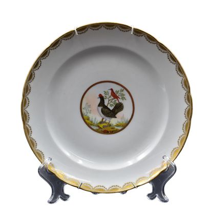null Porcelain plate late 18th century with polychrome decoration of birds. 

NL:...