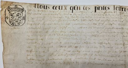 null Document ancien avec cachets de cire. Epoque Renaissance. 

NL: Oud document...