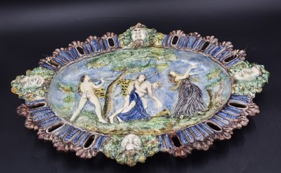 null Suite de Palissy France XIXth century. Oval dish in majolica decorated in the...