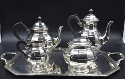 Service à thé en argent 5 pièces de style art-déco aux poinçons de l'orfèvre bruxellois...