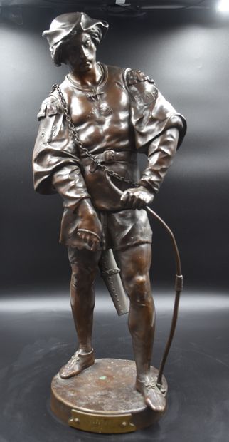 Emile Picault (1833-1922) Émile PICAULT (1833-1922). L' archer. Bronze à patine brune....