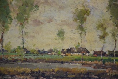 Paul MATHIEU (1872-1932). Paul MATHIEU (1872-1932). Paysage du plat pays aux bouleaux....