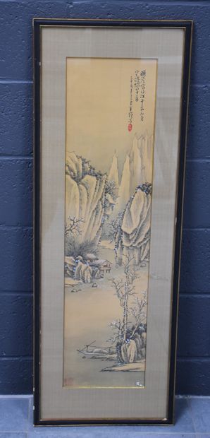 null Paire de peintures chinoises Ht1 : 23 x 89 cm. Ht2 : 30 x 89 cm. 

NL: Paar...