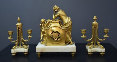 null Garniture en marbre blanc et bronze doré de style Louis XVI, époque Napoléon...