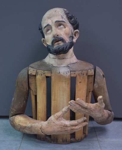 null Bust of procession saint in carved and polychromed wood. Probably Spain XVIIIth...