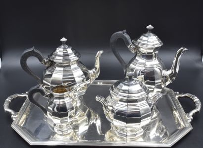  Service à thé en argent 5 pièces de style art-déco aux poinçons de l'orfèvre bruxellois...