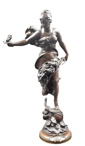 A. GAUDEZ(1845- 1902) A. GAUDEZ(1845- 1902). Bronze. Elegant woman with a cornucopia....