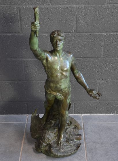 Maurine SAIN. Maurine SAIN. Important allegorical bronze with green patina: "The...