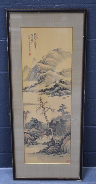 null Paire de peintures chinoises Ht1 : 23 x 89 cm. Ht2 : 30 x 89 cm. 

NL: Paar...