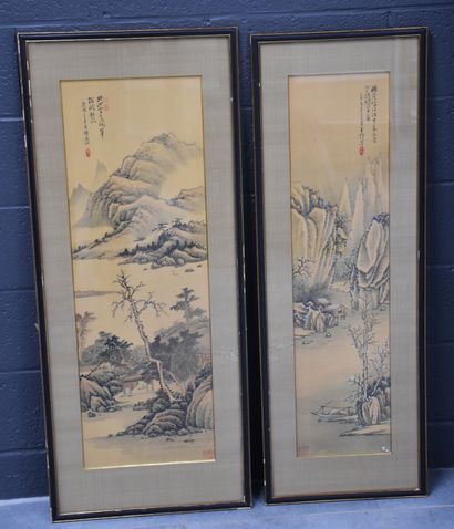 null Paire de peintures chinoises Ht1 : 23 x 89 cm. Ht2 : 30 x 89 cm. 

NL: Paar...