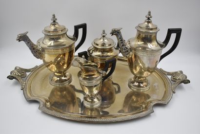 null Silver coffee set including a coffee pot, a milk jug, a covered sugar bowl and...
