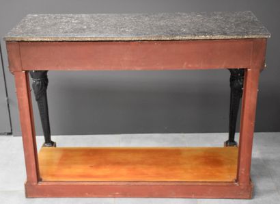 null Mahogany and blackened wood console decorated with caryatids. Black marble shelf....