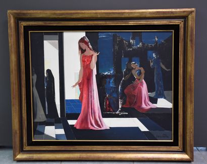 Marcel Delmotte (1901-1984). Marcel DELMOTTE (1901-1984). L’élégante en robe rose...