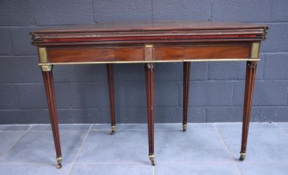 null Portfolio table in mahogany and copper sticks in the Louis XVI style. French...