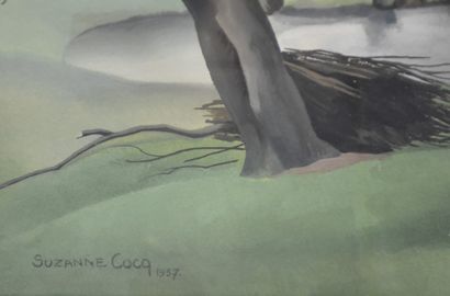 Suzanne Cocq (1894-1979) Suzanne COCQ (1894-1979) Le verger. 1937. Gouache signée....