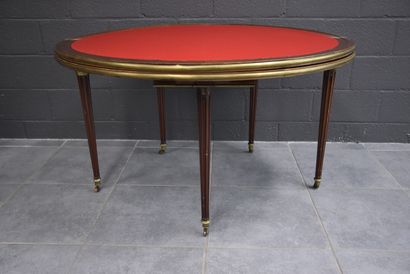 null Portfolio table in mahogany and copper sticks in the Louis XVI style. French...