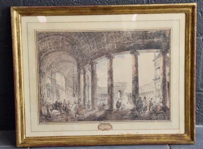 null 
Hubert ROBERT (d'apres)

Architectural view inspired by Villa Giulia.

Gouache...