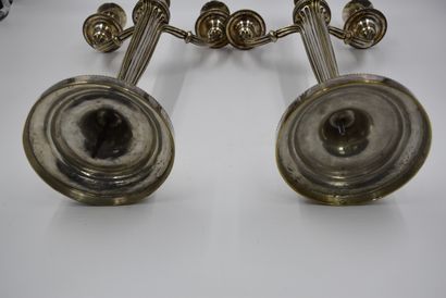 null Pair of silvered bronze candelabras in the Louis XVI style. Height: 59 cm. Jacques...