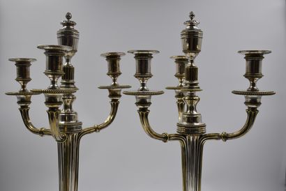 null Paire de candélabres en bronze argenté de style Louis XVI. Ht : 59 cm. Collection...