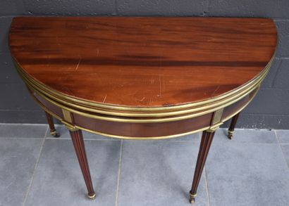 null Portfolio table in mahogany and copper sticks in the Louis XVI style. French...