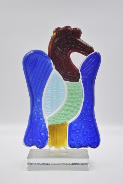 CORNEILLE (1922- 2010). CORNEILLE (1922- 2010). L'Oiseau bleu. Sculpture en Verre...