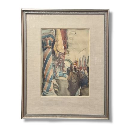 Isidore Van Mens (1890-1985). Isidore VAN MENS (1890-1985). The animated souk. Watercolor...