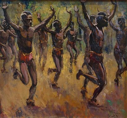 null African dance Oil on panel located or signed (?). Dated in 1933 Dimensions :...