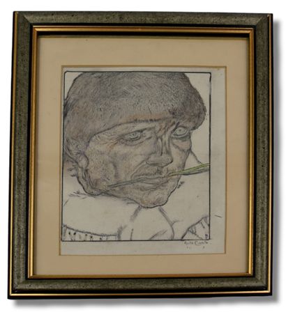 Anto Carte (1886-1954). 
安托-卡尔特（1886-1954）。拿着芦苇的人。混合技术：绘画，用铅笔加强的石版画。
适用于2000欧元起的转售权。尺...