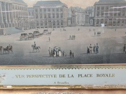 null 皇家广场的透视图。19世纪初的雕版画，带原框。遗漏在eglomisé和框架上。尺寸：80 x 50厘米。在Koningsplein上有个小房间。19世...