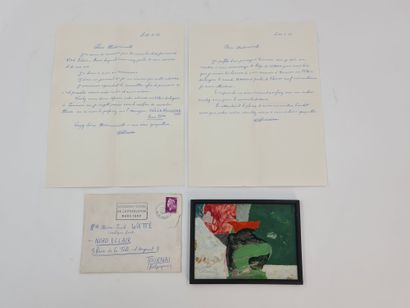 Joseph Lacasse (1894-1975). 约瑟夫-拉卡塞（1894-1975）。抽象。在背板上签名的小型混合技术，日期为1947年。两封艺术家在1968年写给Nord...