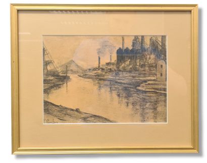Pierre PAULUS (1881-1959). 皮埃尔-保卢斯（1881-1959）。马西内尔的桑布雷河。炭笔，左下角有签名。尺寸：29 x 21厘米。皮埃尔-保卢斯（1881-1959）。马西奈尔的桑伯尔（De...