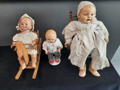 null Lot de 3 poupées et poupons avec tête en composition dont un modèle 3 faces...