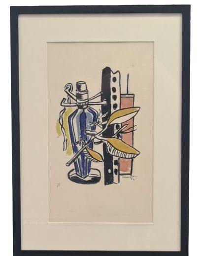 Fernand LEGER (1881-1955). Fernand LEGER (1881-1955). La bouteille bleue. 1951. Lithographie... Gazette Drouot