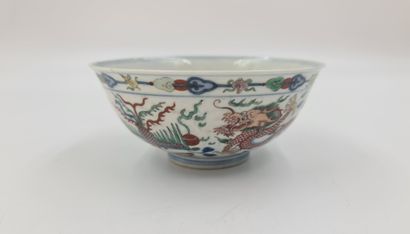 Bol en porcelaine de Chine à décor de dragons...
