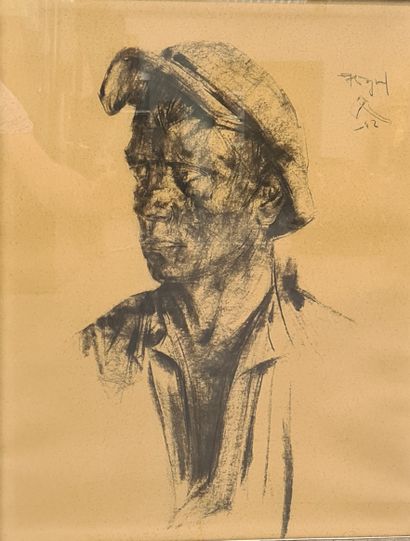 Georges HIGUET (1892-1956) Georges HIGUET (1892-1956). Portrait d’ouvrier. Crayon...