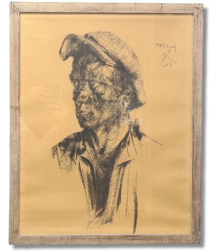 Georges HIGUET (1892-1956) Georges HIGUET (1892-1956). Portrait d’ouvrier. Crayon...