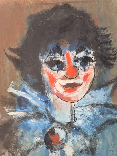 Henri ROLAND (1919-2000). Henri ROLAND (1919-2000). Portrait de clown Huile sur panneau....