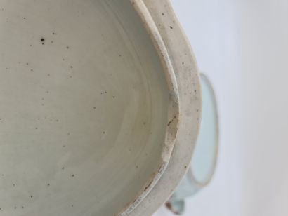 null 一件中国瓷器的有盖汤锅，有法米勒珐琅彩的多裂纹边缘，装饰有花和叶子。伴随着它的展示托盘。印度公司，乾隆时期。壶身的高度：20厘米。盘子的尺寸：43 x...