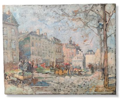 Georges LEMMERS (1871-1944). Georges LEMMERS (1871-1944). Le marché de la place du...