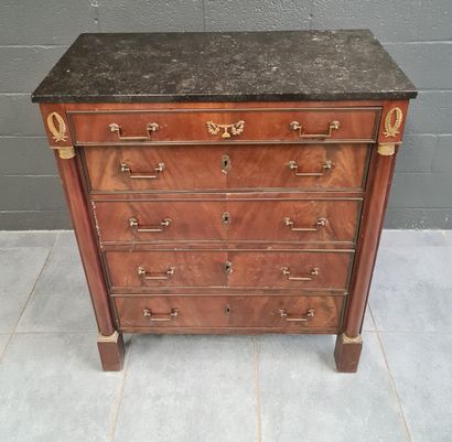 null Mahogany chiffonier type chest of drawers opening with five drawers. Blue stone...