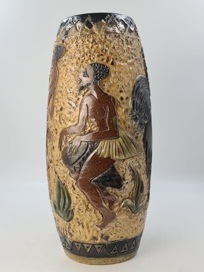 Roger GUERIN (1896-1954). Roger GUERIN (1896-1954). Vase en grès décoré de danseurs...