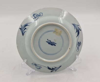 null Paire d'assiettes en porcelaine de Chine, décor en bleu sous couverte de lotus...