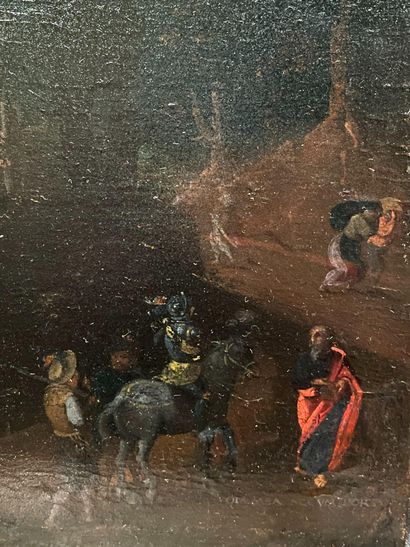 Gillis MOSTAERT (1534-1598). Attribué à 吉利斯-MOSTAERT（1534-1598）。归功于火灾现场。橡木板，一块板，没有镶边。背面刻有...