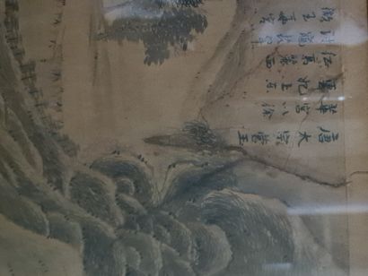 null 表现吏部尚书的亭子和他的宫女们的画。中国 19世纪。纸上水墨技术。小的破损，小的旧修复。尺寸：140厘米×64厘米。

一个男人在法庭上的表现。19世纪的中国。Inkttechniek...